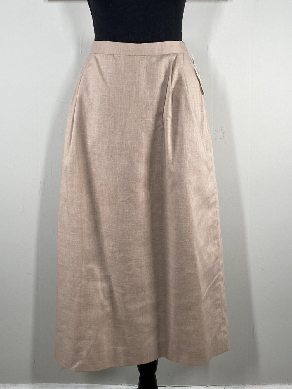 Vintage Cross Country Midi A-Line Skirt Women's 16 Taupe Linen Blend VTG USA NWT